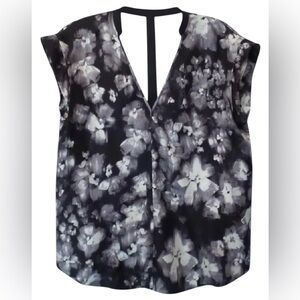 New Rebecca Taylor Silk Top Oversized Tunic Back Cut Outs Contrast Trim Long